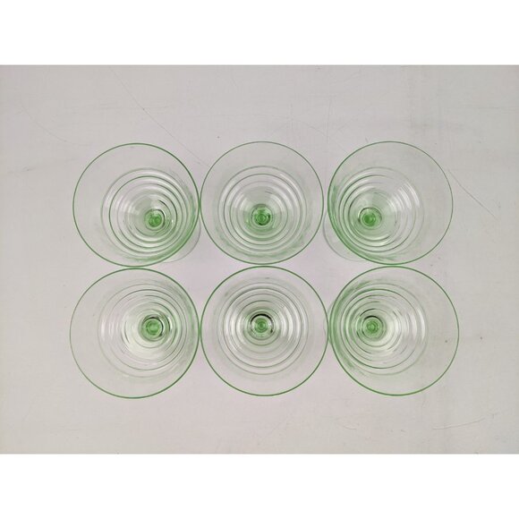 Uranium Green Depression Glass Footed Sherbert Cups 3.5" Set Of 6 - Picture 7 of 10